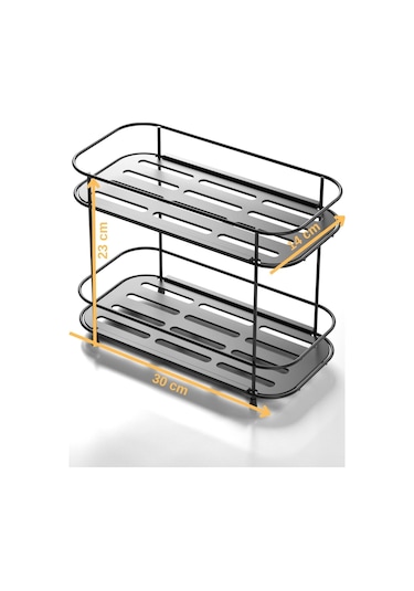 Teknotel 2 Katlı Banyo Mutfak Düzenleyici Kozmetik Aksesuar Standı Mat Siyah Eg222 Siyah