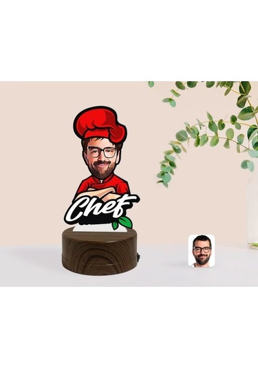 Kişiye Özel Erkek Chef Karikatürlü Dekoratif 3D Biblo Led Işıklı (481501033)