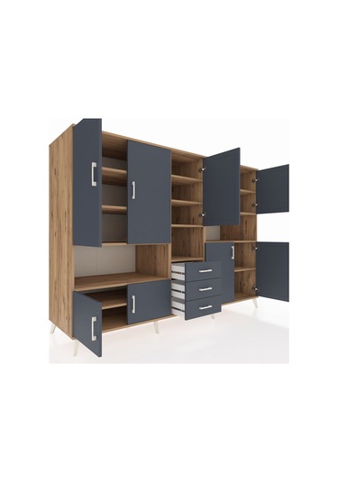 Kronos Dolap 13 Raflı 3 Çekmeceli 9 Kapaklı 220x59x163 Çam-antras Çam-antrasit