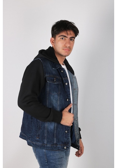 Vikings Jeans Erkek Kot Ceket Kot Mont Denim Koyu Mavi