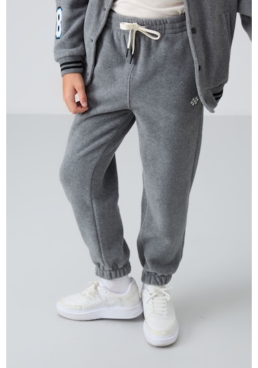 Tommy Life Gri Melanj Kalın Yumuşak Dokulu Standart Fit Nakışlı Polar Erkek Çocuk Eşofman Alt - 11220 Gri Melanj