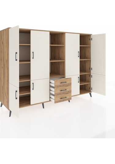 Kronos Dolap 11 Raflı 3 Çekmeceli 8 Kapaklı 220x59x163 Çam-aytaşı Çam-aytaşı/çam