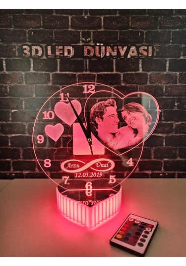 3D 3 Boyut Rgb Led Masa Ütsü Gece Lamba Kişiye Özel Sevgili Saat