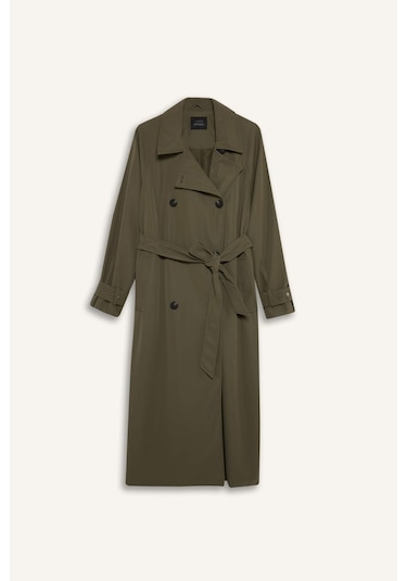 Defacto Regular Fit Suni Deri Kemerli Uzun Trençkot E8580ax25aukh402 Haki