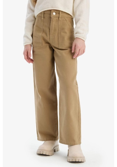 DeFacto Kız Çocuk Wide Leg Geniş Paça Pamuklu Pantolon D9134A825SMBG122 Bej