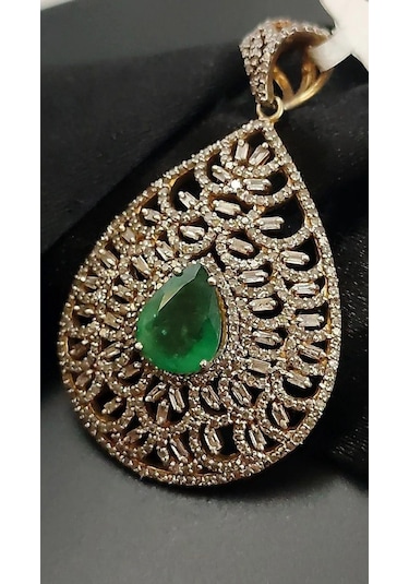 925 Gümüş Zümrüt Ve Elmas Kolye Ucu 269 Altın