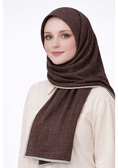Mim Eşarp Biyeli Müslin Düz Renk Şal 90x190cm Bordo - Gri