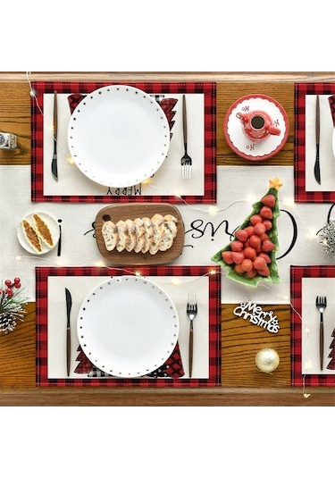 Ulzyvf Pembe Masa Örtüsü 4 Adet - Noel Kış Kar Teması, Ağaçlar İçin Diğer