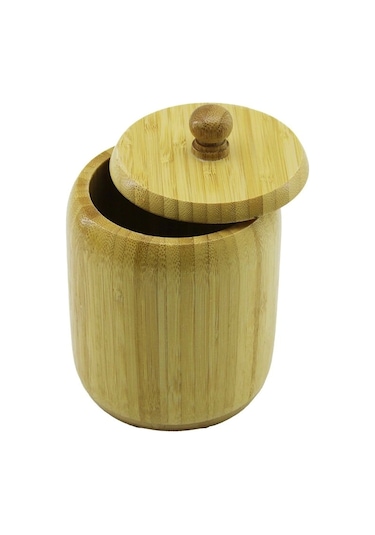 No-10 Ahşap - Bambu Şekerlik Kapaklı Çap: 9cm Derinlik: 10.5cm Çok Renkli