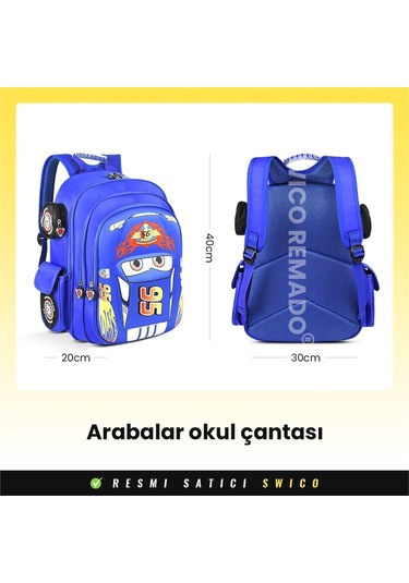 Swico Remado Karikatür Araba Modeli Ilkokul Çantası - Kırmızı