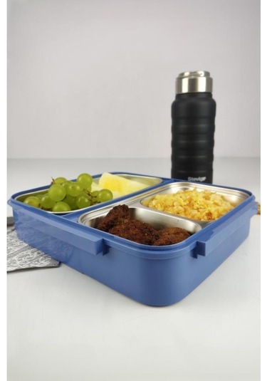 Digithome Bölmeli Çelik Hazneli Yemek Taşıma Ve Saklama Kabı İş Ofis Okul İçin 25 Cm Mavi - Yk1392 C320.025