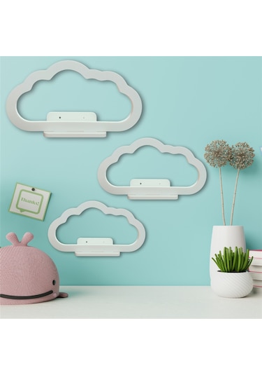 3lü Uçan Bulut Dekoratif Beyaz Ahşap Duvar Rafı Çocuk Odası Salon Mutfak Duvar Dekor Raf Seti Diğer