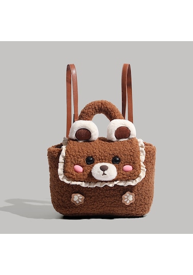 Büyük Kapasiteli Sevimli Çanta Peluş Tote Çanta Sırt Çantası Bebek Ayı Çantası Sırt Çantası Şık Çok Yönlü Kadın Kahverengi