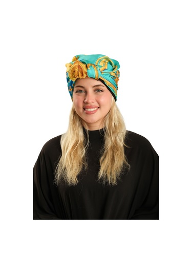 Çağla Yeşili Pratik Hazır Geçmeli Tesettür Bone İpek Desenli 2410 32 Çağla Yeşili