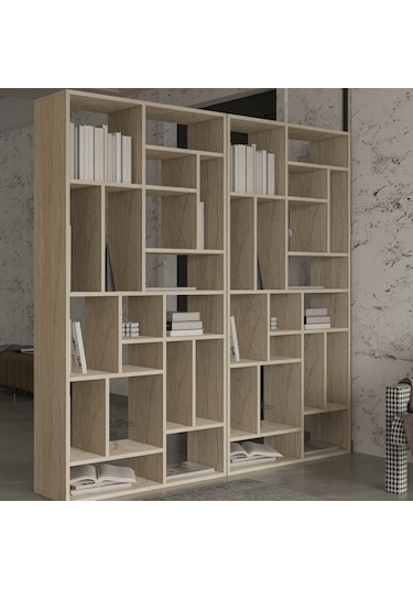 Nicola Kitaplık 18 Raflı, Modern Kütüphane Traverten