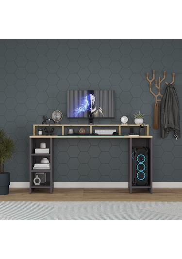 Oyuncu Masası/bilgisayar Masası / Çalışma Masası / %100 Mdf Antrasit - Lefkas Meşe