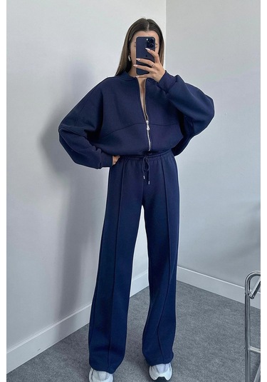 Dip Moda Kadın Pamuklu Kışlık Sweat Pantalon Eşofman Takımı Dpgts018 Lacivert
