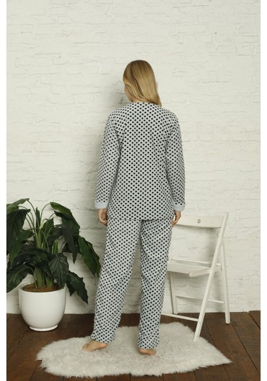 Kadın Puantiyeli Alt Polar Üst Kışlık Pijama Takımı 02129 Mint Yeşil