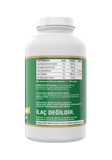 Saw Palmetto 1000 MG 2 Kutu 360 Tablet Çinko Complex