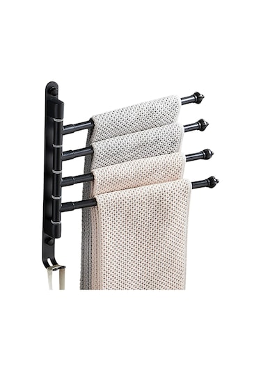 Gajeena 4 Çubuklu 180 Dönebilen Çok Amaçlı Alüminyum Havlu Askısı - Deliksiz Montaj Siyah