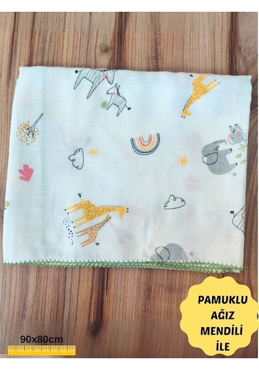 Desenli Müslin Kız Erkek Bebek Battaniyesi Oeko-texli %100 Pamuklu D Puset Örtüsü Yenidoğan 90x80cm Turuncu