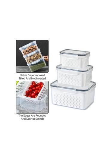 3 Adet Buzdolabı Saklama Kutusu Dikdörtgen Şeffaf Drenaj Sepeti Meyve Sebze Taze Saklama Kutusu Bpa , Fda Yok