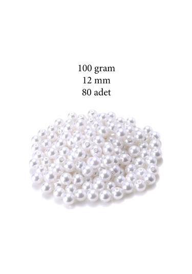100 Gram 12mm Beyaz Renk Plastik İnci Boncuk Çanta Ve Takı Yapım Boncuğu 80 Adet