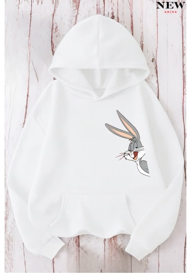 Buggs Bunny Baskılı Sweatshirt Beyaz