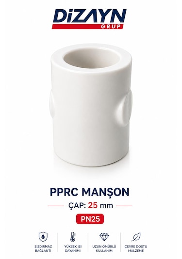 Dizayn Pprc Manşon 25 Mm 100 Adet Pn25 Temiz Su Tesisat Ek Parçası