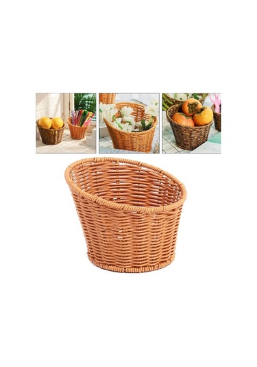 Trendooze Dokuma Yuvarlak Sepet, Kahverengi, 13.5x10.5x8cm, Pratik Baskı Kahverengi