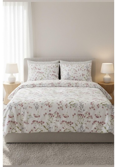 Floral Breeze %100 Pamuk Çift Kişilik Nevresim Takımı 200x220 Cm Beyaz