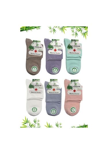 Bambu Kadın Çok Renkli Yarım Konç Diyabetik Şeker Çorabı Sıkmayan Çorap 6'lı Paket Çok Renkli