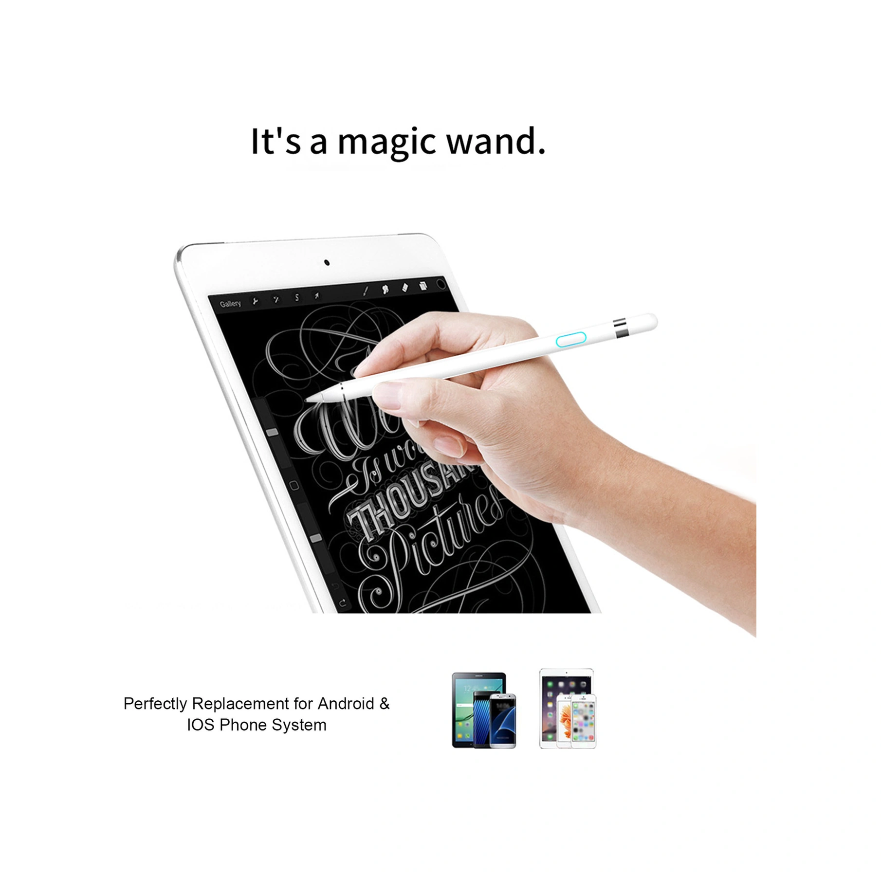 Moveevo Beyaz 1.45mm Uçlu Şarj Edilebilir Dokunmatik Kalem - Android/ıos Uyumlu, 140mah Batarya, Pijamalı Ve Ekran Koruyucu