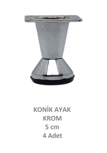 Adilon Konik Ayak, Krom, 5 Cm, 4 Adet Dolap, Mobilya, Puf Ayağı Vidaları Hediye Krom