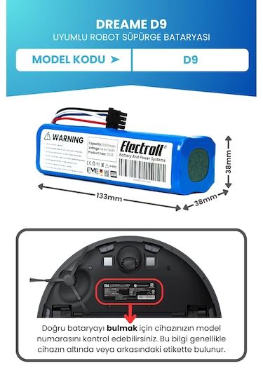 Dreame D9 Uyumlu Batarya 5200mah Robot Süpürge Bataryası