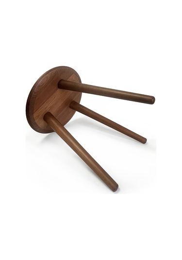 Mezmob Masif Kayın Tabure Sehpa Üç Ayaklı Yuvarlak Ceviz