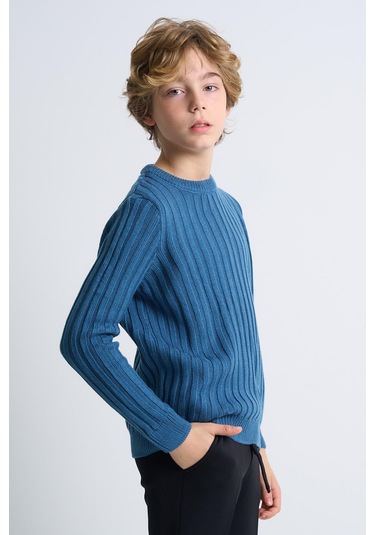 Alexandergardı Desenli Uzun Kollu Triko Çocuk Kazak Mavi