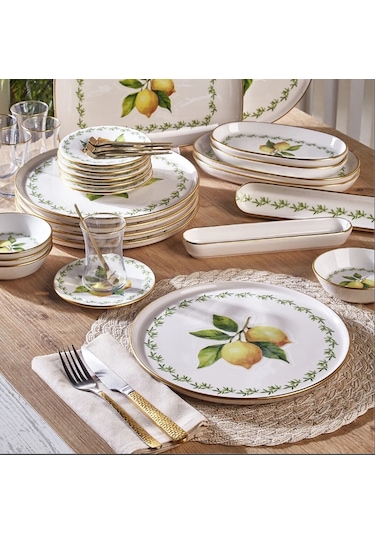 Fecra Lemone 35 Parça Gold Fileli Kahvaltı Seti Beyaz