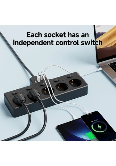 Xuweiwei Beyaz 9lu Tasinabilir Guc Cubugu 5 Ac Cikisi 2 Usb A Ve 2 Usb C Girisi Siyah Ev Ofis Seyahat