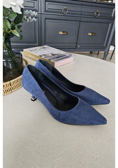 10 670 Topukla Kadın 6 Cm Kadeh Topuk Stiletto Lacivert Süet