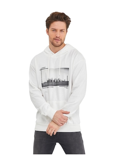 Adams Kanguru Cepli Newyork Baskılı Kapüşonlu Sweatshirt