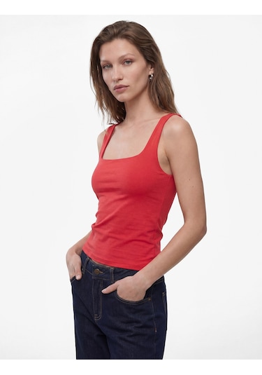 Koton Slim Fit Yuvarlak Yaka Kolsuz Top Kırmızı 6sak10291ek