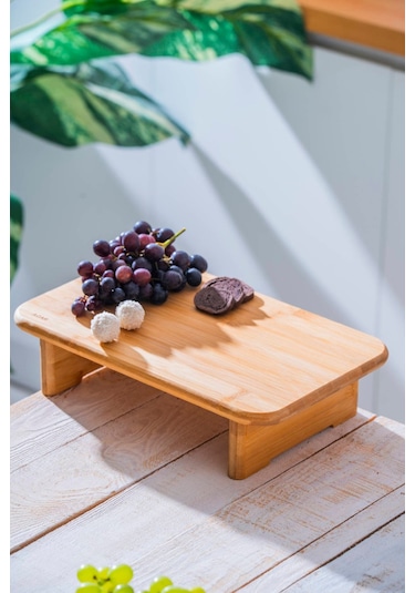 Dikdörtgen Bambu Ayaklı Kesme Tahtası, 33x20x8 Cm Açık Bej