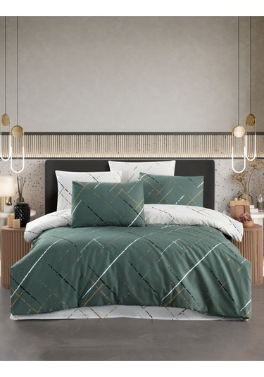 Ranforce Light Reflection Dark Green Çift Kişilik Nevresim Takımı Koyu Yeşil