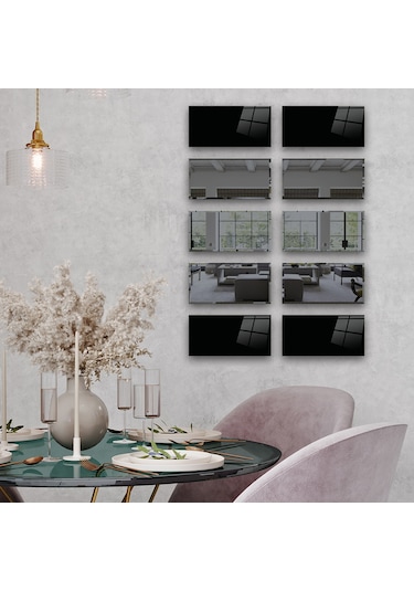 Dekor Camı | Düz Renk Siyah Cam ve Füme Ayna | 10'lu Takım Düz Siyah