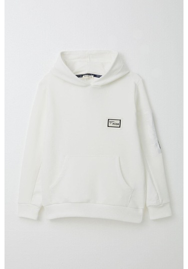 Breeze Erkek Çocuk Sweatshirt Armalı Kolu Cepli Fermuarlı 9-14 Yaş, Beyaz Beyaz