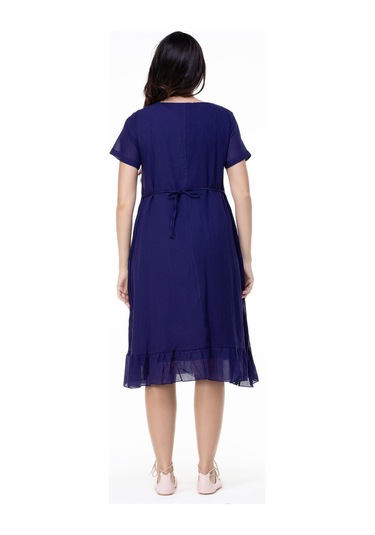 Kısa Kol Şile Bezi Mehtap Midi Boy Nakış Detaylı Elbise Mor Mor-mor