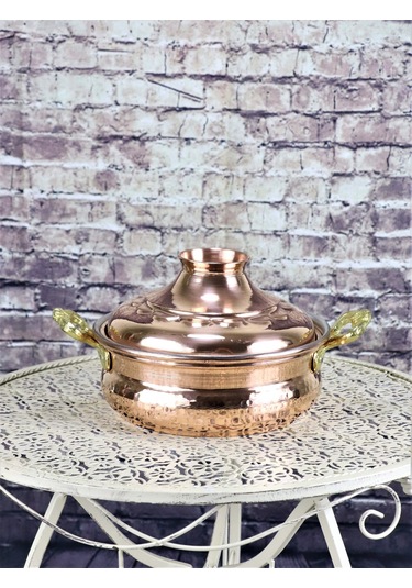 El Dövmesi Derin Karnıyarık Bakır Tencere 21 CM
