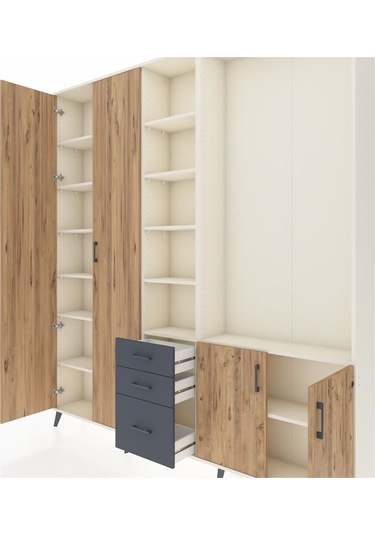 Arges Dolap 13 Raflı 3 Çekmeceli 4 Kapaklı 220x30x243 Aytaşı-çam/antrasit Atlas Çam/antrasıt