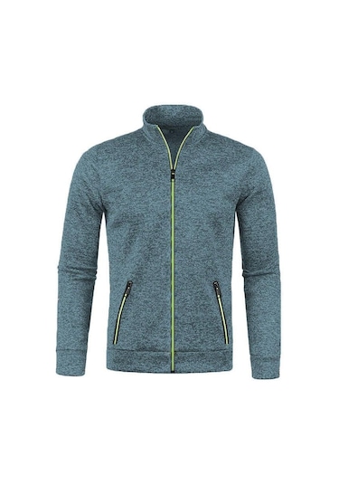 Erkek Hırka Fermuarlı Kapşonlu Siyah Yeşil Gri Kontrast Renkler Ceketler Moda Rahat Yüksek Stand Sweatshirtler Montlar Spor Giyim Yasheng Lacivert